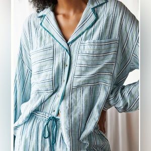 Anthropologie two piece striped pajama set- size large